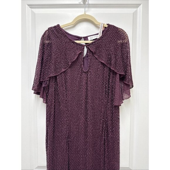 Mac Duggal Size 18 Purple 5948 Cape Sleeve Beaded Formal Cocktail Dress $598 New - Picture 5 of 10